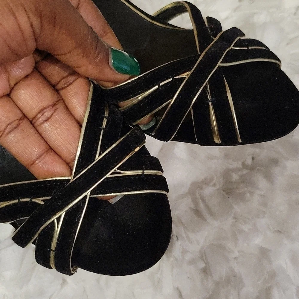 Antonio melani black and gold velvet slingback party cocktail heels size 8M